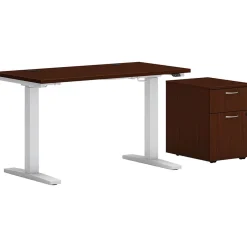 Discount Mod 60"W Adjustable Standing Desk with Mobile Storage, Traditional Mahogany (HLPLRW6024CHATBFTM1) Standing Desks