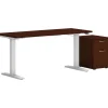 Mod 48"W Adjustable Standing Desk with Mobile Storage, Traditional Mahogany (HLPLRW4824CHATBFTM1) Standing Desks