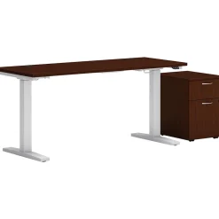 Mod 48"W Adjustable Standing Desk with Mobile Storage, Traditional Mahogany (HLPLRW4824CHATBFTM1) Standing Desks