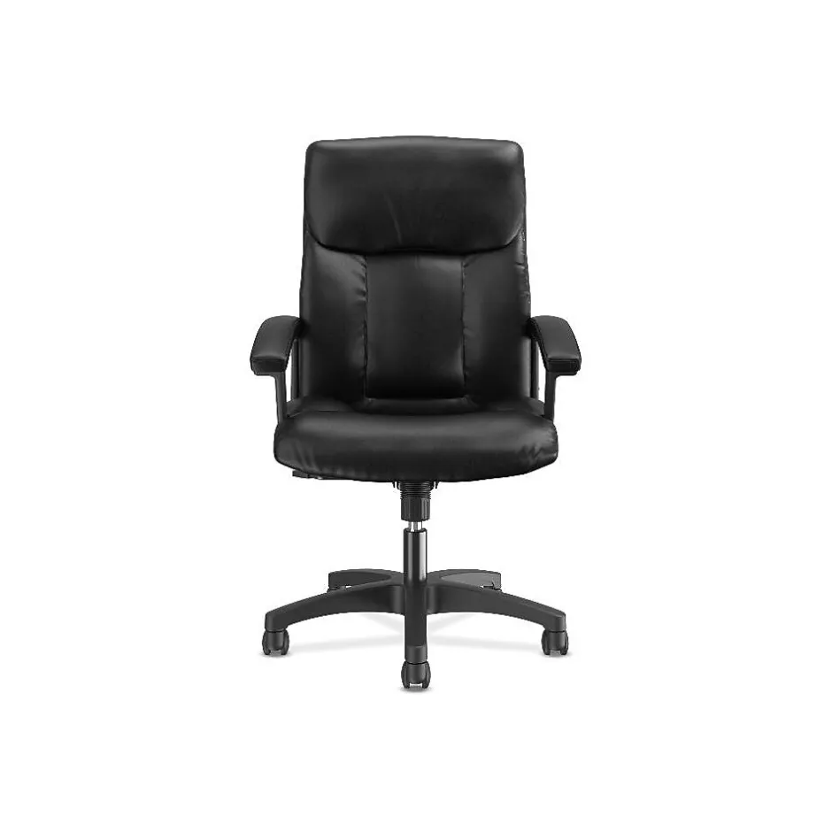 Hot SofThread Leather High-Back Executive Chair, Center-Tilt, Fixed Arms, Black (BSXVL151SB11) Office Chairs