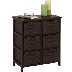 Sale Honey Can Do Woven Strap 6 Drawer Chest with Wooden Frame, Espresso Black (TBL-03759) Storage Cabinets