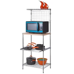 Hot Mini Microwaveable Shelf w/MDF Top, Chrome (SHF-09256) Shelving