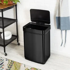 Honey-Can-Do Motion Sensor Steel Indoor Trash Can with Automatic Lid, 13.2 Gallon, Black (TRS-08415)