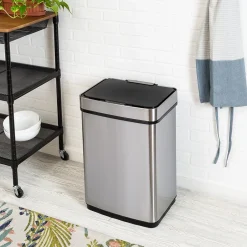 Honey-Can-Do Motion Sensor Steel Indoor Trash Can with Automatic Lid, 13.2 Gallon, Silver (TRS-08414)