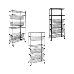 3-Shelf Steel Shelving Unit, 73.6" x 35.6" x 17.9", Black (SHF-09977) Shelving