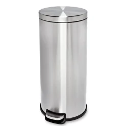 Honey-Can-Do Steel Indoor Round Step Can Trash Can with Hinged Lid, 7.92 Gallon, Silver (TRS-09074)