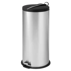 Honey-Can-Do Steel Indoor Round Step Trash Can with Hinged Lid, 7.92 Gallon, Silver (TRS-09075)