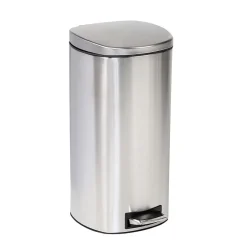 Honey-Can-Do Steel Indoor Step Trash Can with Hinged Lid, 7.92 Gallon, Silver (TRS-09330)