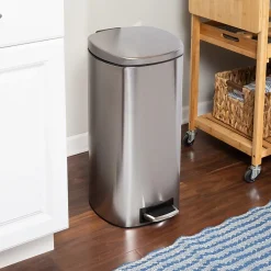Honey-Can-Do Steel Indoor Step Trash Can with Hinged Lid, 7.92 Gallon, Silver (TRS-09330)