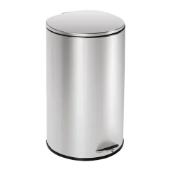 Honey-Can-Do Steel Indoor Semi-Round Step Trash Can with Hinged Lid, 10.56 Gallon, Silver (TRS-09332)