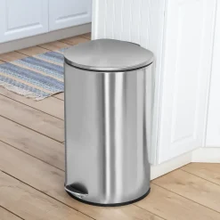Honey-Can-Do Steel Indoor Semi-Round Step Trash Can with Hinged Lid, 10.56 Gallon, Silver (TRS-09332)