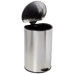 Honey-Can-Do Steel Indoor Semi-Round Step Trash Can with Hinged Lid, 10.56 Gallon, Silver (TRS-09332)