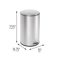 Honey-Can-Do Steel Indoor Semi-Round Step Trash Can with Hinged Lid, 10.56 Gallon, Silver (TRS-09332)