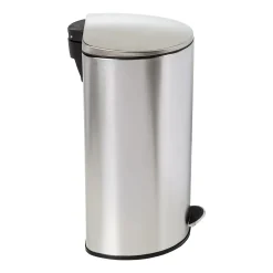 Honey-Can-Do Steel Indoor Semi-Round Step Trash Can with Hinged Lid, 10.56 Gallon, Silver (TRS-09332)