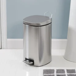 Honey-Can-Do Steel Indoor Square Step Trash Can with Hinged Lid, 3.17 Gallon, Silver (TRS-09327)