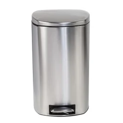 Honey-Can-Do Steel Indoor Square Soft-Close Step Trash Can with Hinged Lid, 13.2 Gallon, Silver (TRS-09335)