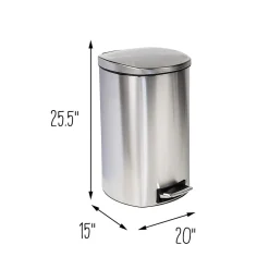 Honey-Can-Do Steel Indoor Square Soft-Close Step Trash Can with Hinged Lid, 13.2 Gallon, Silver (TRS-09335)