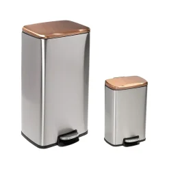 Honey-Can-Do Steel Indoor Trash Can Set with Hinged Lid, 7.92 & 1.32 Gallon, Rose Gold (TRS-09325)