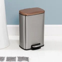 Honey-Can-Do Steel Indoor Trash Can Set with Hinged Lid, 7.92 & 1.32 Gallon, Rose Gold (TRS-09325)