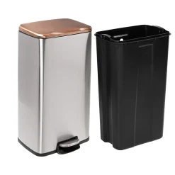 Honey-Can-Do Steel Indoor Trash Can Set with Hinged Lid, 7.92 & 1.32 Gallon, Rose Gold (TRS-09325)