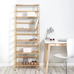 Outlet 6-Tier Bamboo Shelf, 64" x 23.6" x 10", Natural (SHF-09979) Shelving