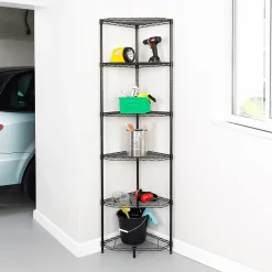 Clearance 6-Tier Compact Triangle Corner Shelving Unit, Black (SHF-10005) Shelving