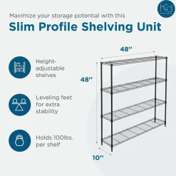 Online 4-Tier Slim Profile Wide Shelving Unit, Black (SHF-10003) Shelving