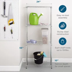 Hot 4-Tier Slim Profile Shelving Unit, Chrome (SHF-10022) Shelving
