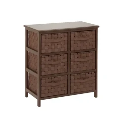 Hot Woven Strap 6 Drawer Storage Chest with Wooden Frame, Java Brown (TBL-03758) Storage Cabinets