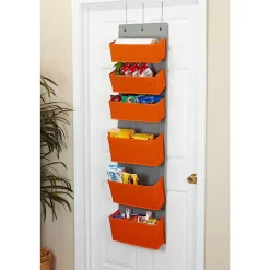 Hot 6 Pocket Plastic/Poly Over the Door Hanging Organizer, 57" x 15" x 7", Orange (2168-1) Shelving