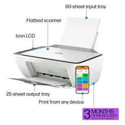 Color Printers<HP DeskJet 2855e Wireless All-in-One Color Inkjet Printer, Scanner, Copier, Best for Home, 3 Months of Ink Included (588S5A)
