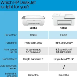 Color Printers<HP DeskJet 4255e Wireless All-in-One Color Inkjet Printer, Scanner, Copier, Best for Home, 3 Months of Ink Included (588S6A)