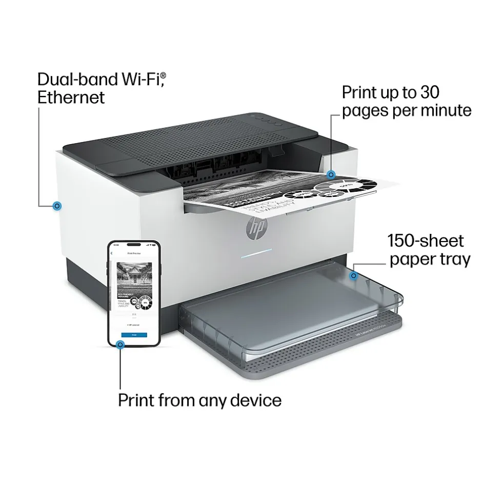Instant Photo Printers<HP LaserJet M209dw Wireless Black & White Laser Printer, Single-Function, Print, Best for Home Office (6GW62F)