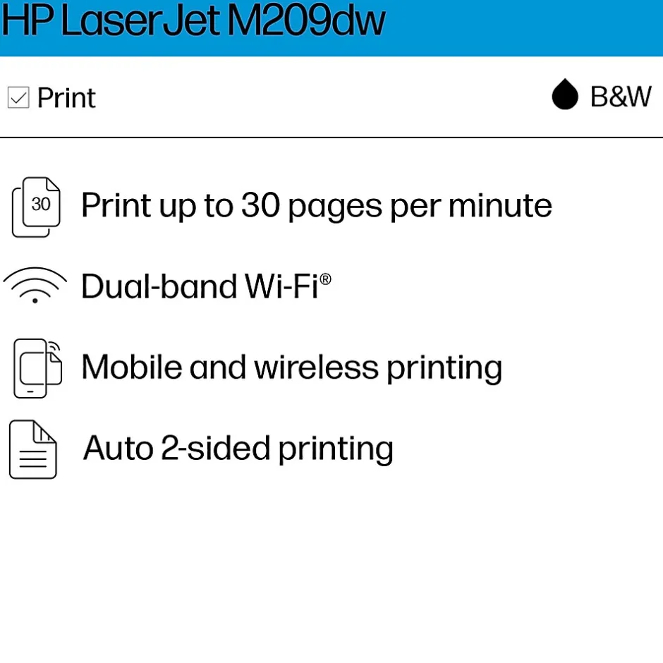 Instant Photo Printers<HP LaserJet M209dw Wireless Black & White Laser Printer, Single-Function, Print, Best for Home Office (6GW62F)