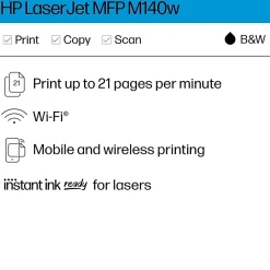 Black & White Printers<HP LaserJet MFP M140w Wireless Black & White All-in-One Laser Printer, Scanner, Copier, Best for Home Office (7MD72F)