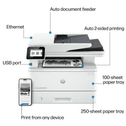 Black & White Printers<HP LaserJet Pro MFP 4101fdn Wired Black & White Laser Printer, All-In-One Print, Copy, Scan, Fax, Best for Office (2Z618F)