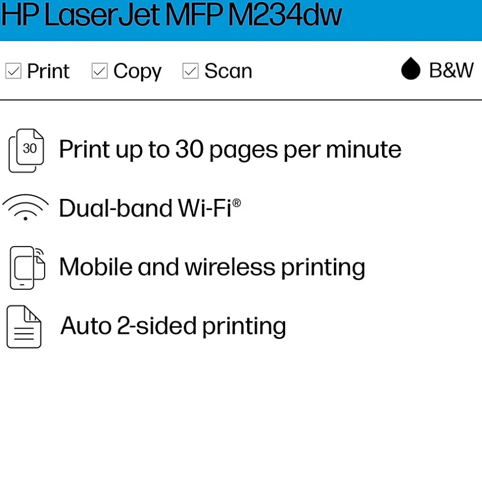 Instant Photo Printers<HP LaserJet Pro MFP M234dw Wireless Black & White Laser Printer, All-In-One, Print, Scan, Copy, Best for Home Office (6GW99F)