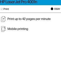 Black & White Printers<HP LaserJet Pro 4001n Wired Black & White Laser Printer, Single Function Print, Best for Office (2Z599F)
