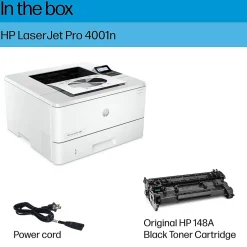 Black & White Printers<HP LaserJet Pro 4001n Wired Black & White Laser Printer, Single Function Print, Best for Office (2Z599F)