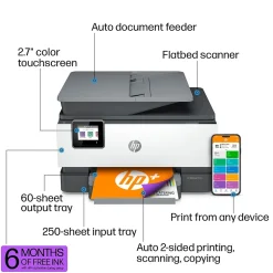 Color Printers<HP OfficeJet 9012e Wireless All-in-One Color Inkjet Printer, Duplex, Best for home office, 6 mo. Instant Ink with + (1G5L4A)