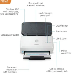 Portable Scanners<HP Scanjet Pro 2000 s2 Duplex Desktop Document Scanner, White (6FW06A#BGJ)