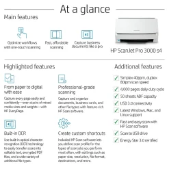 Portable Scanners<HP Scanjet Pro 3000 s4 Duplex Desktop Document Scanner, White (6FW07A#BGJ)