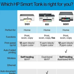 Color Printers<HP Smart Tank 6001 Wireless All-in-One Color Ink Tank Printer Scanner Copier, 2 years ink included (2H0B9A)