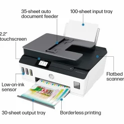 Color Printers<HP Smart Tank Plus 651 Wireless All-in-One Ink Tank Printer with up to 2 Years of Ink Included (7XV38A)