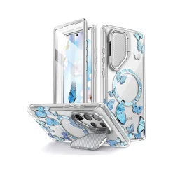 Cell Phone Cases<i-Blason Cosmo Clear BlueFly MagSafe Bumper Case for Samsung Galaxy S24 Ultra, Shock Absorbing, Clear/Blue (GS24UCOSMOSPBFY)