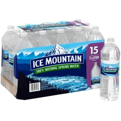 Bottled Water<Ice Mountain 100% Natural Spring Water, Regular Flavor, 33.8 oz. Plastic Bottles, 15/Carton (11475325)