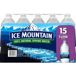 Bottled Water<Ice Mountain 100% Natural Spring Water, Regular Flavor, 33.8 oz. Plastic Bottles, 15/Carton (11475325)