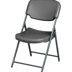 Hot Rough 'N Ready Folding Chairs, Plastic, Charcoal, Seat: 18 3/4"W x 21 1/2"D, Back: 18 3/4"W x 20 1/4"H Folding & Stacking