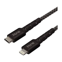 Power Cables<iHome 6' Lightning to USB Type-C Power Cable, Male to Male, Black (2IHLC1023B6L2)