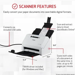 Desktop Scanners<Canon imageFORMULA R40 Receipt Edition USB Duplex Document Scanner, White (4229C009)
